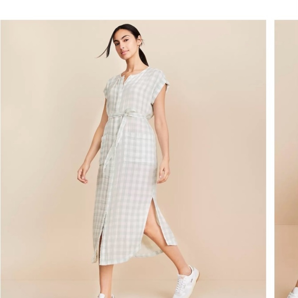 Lou & Grey Gingham Triple Cloth MIDI Dress NWT